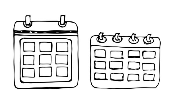 Calendar icon doodle hand drawn vector cartoon events time management.