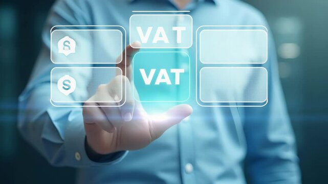 A Hand Using Holographic Device to Display VAT Exemption Rules: Emphasizing Eligible Exemptions in Photo Stock Concept with Empty Space Background