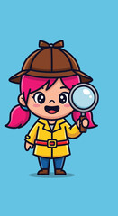 Fototapeta premium Pink-Haired Cartoon Detective Girl with Magnifying Glass