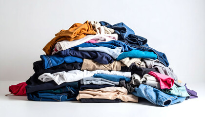 Mountains of laundry piled up before washing