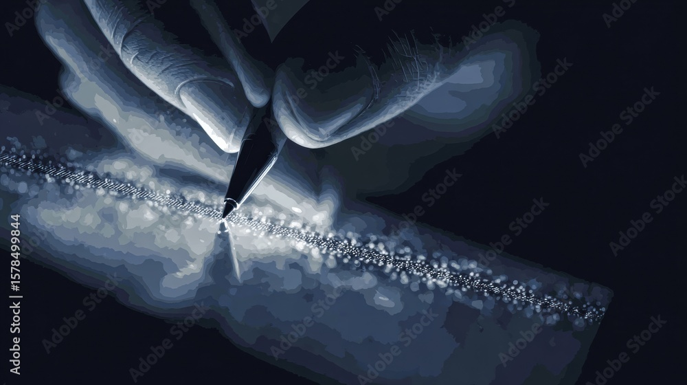 Poster digital pen writing a message on a tablet in a close-up view showcasing creativity and technology in