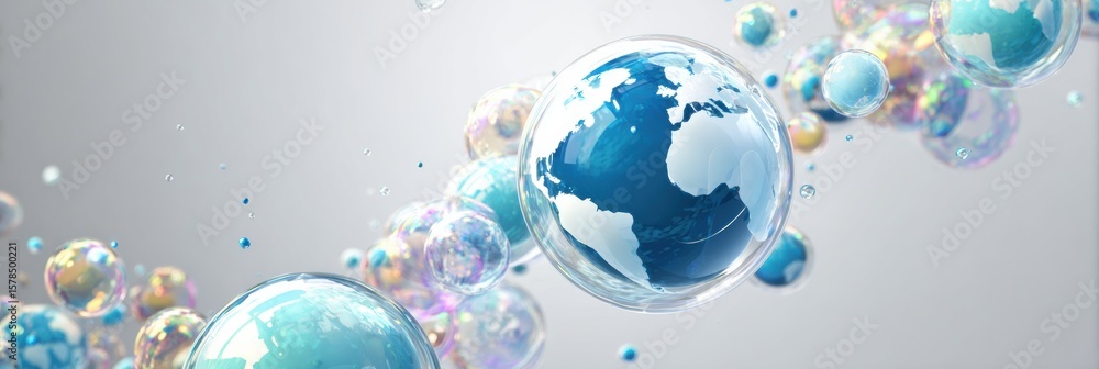 Poster floating translation bubbles surround a globe symbolizing global communication and language exchange