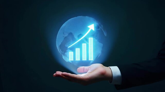 Flat Hand Showcasing Holographic Profit Scalability Icon: A Simple Vector Illustration for Financial Management Success