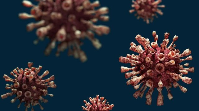 A microscopic view of coronavirus particles, highlighting their intricate structure and potential for spreading