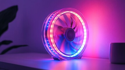 Transparent bladeless fan with RGB lighting effects