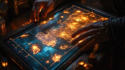 Transparent OLED screen displaying an interactive map