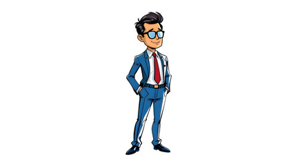 Cartoon Businessman in Blue Suit with Red Tie on Transparent Background