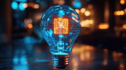 Transparent smart light bulb displaying real-time data inside the glass