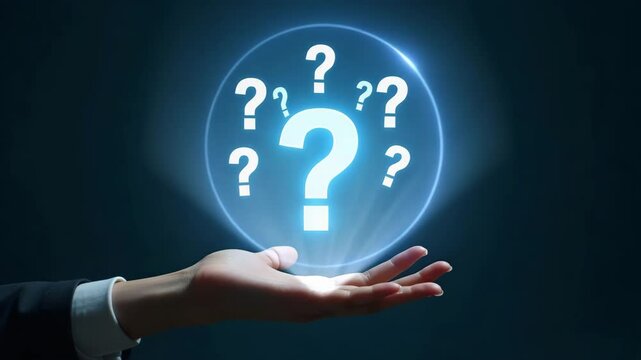 Flat Hand presenting holographic interview performance symbol representing interview questions performance in empty space background concept as A hand showcases holographic interview performance symbo