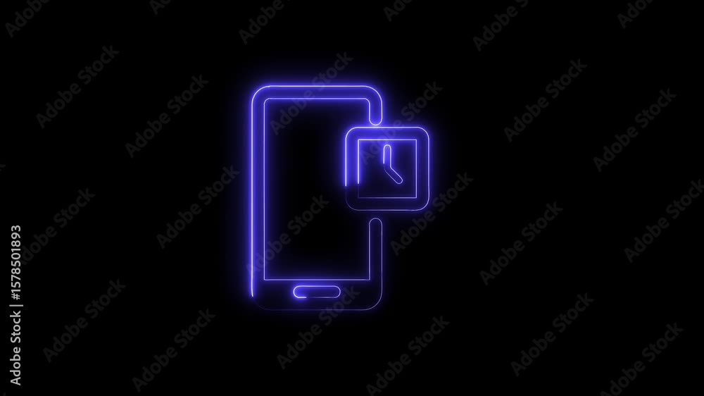 Aufkleber neon smartphone reminder notification animated icon symbol on black background for tech projects