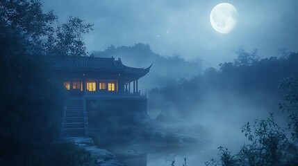 Tranquil asian night landscape