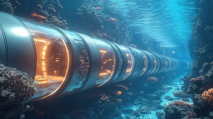 Underwater city with transparent tube transport