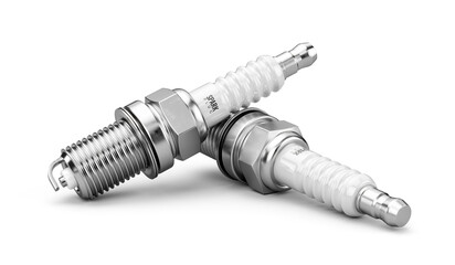 Pair of New Spark plugs isolated on white background