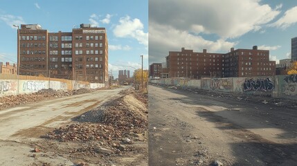 Urban renewal project before and after