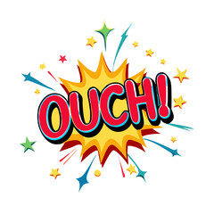 Comic Book Explosion. Retro Comic Book Style ‘Ouch’ Text with Colorful Explosion Effect. Vector Illustration