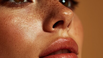 Naklejka premium Tanned female skin close up with smooth glowing texture and natural beauty in warm light