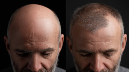Fototapeta premium Vorher-Nachher-Vergleich männlicher Haarausfall und Haartransplantation