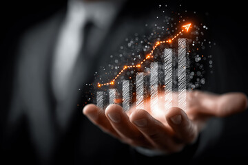 Hand Holding Growing Bar Graph, Symbol of Financial Success