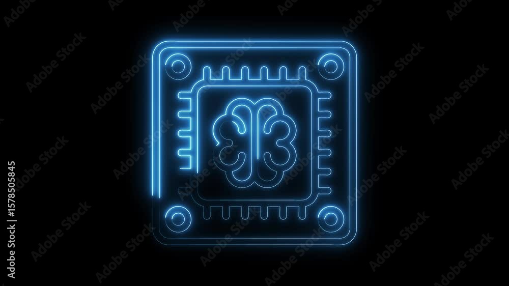 Aufkleber artificial intelligence microchip brain neon glow concept video for technology and innovation