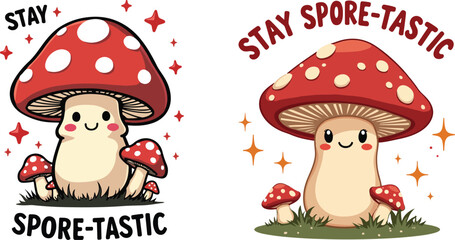 mushrooms in the grass.  mushroom, kawaii style mushroom, toadstool, fungus cartoon design, cute mushroom t shirt, mushroom t shirt design, mushroom cartoon sticker, fungus, kawaii, cute, cartoon, vec
