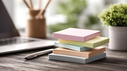 Stack of Colorful Notebooks on Wooden Desk