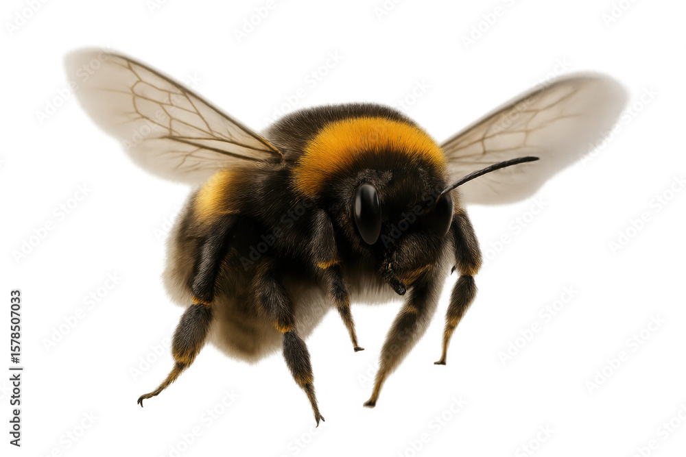Aufkleber bumblebee spreading golden wings, hovering midair with delicate translucent backdrop highlighting in
