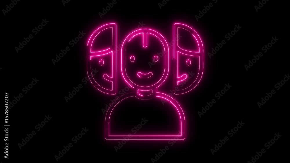 Aufkleber neon illustration of multiple personalities glowing against a dark background with a smooth loop
