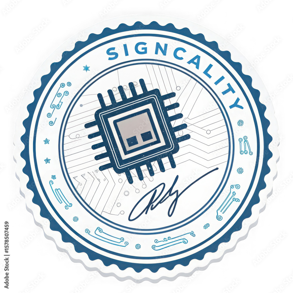 Aufkleber signcality logo with microchip isolated on transparent background