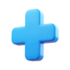 3d blue plus sign icon isolated on white  glossy medical symbol geometric modern design element