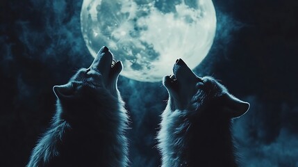 Wolves howling at full moon