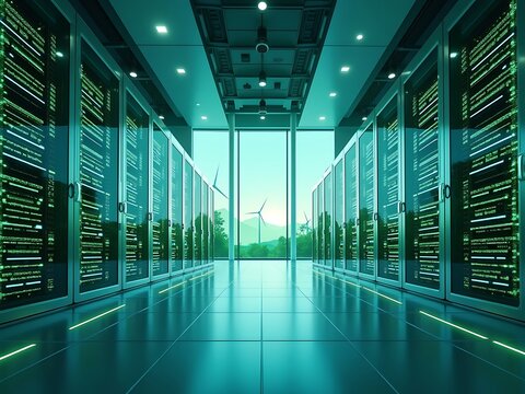 Modern Data Center with Green Energy View