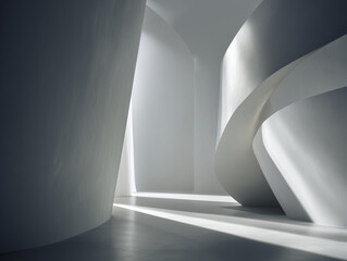 White abstract shapes casting soft shadows in a minimalist interior 
