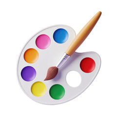 Artistic palette with vibrant watercolor paints and brush for creative painting projects