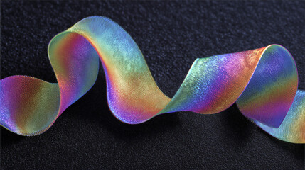 Flowing iridescent ribbons over a black velvet surface 

