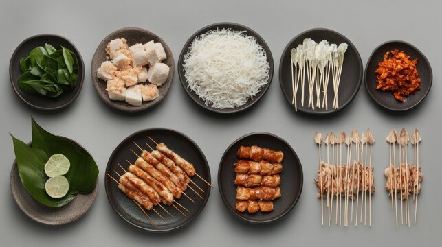 Assorted food ingredients arranged on plates