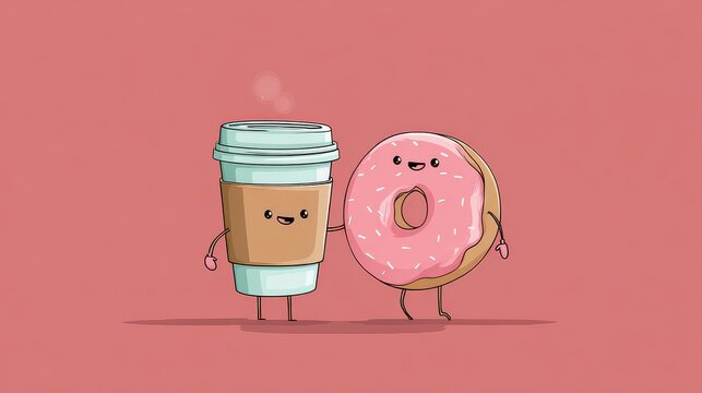 perfect couple slogan with cartoon coffee cup and donuts illustration illustration , no logos, no brands
