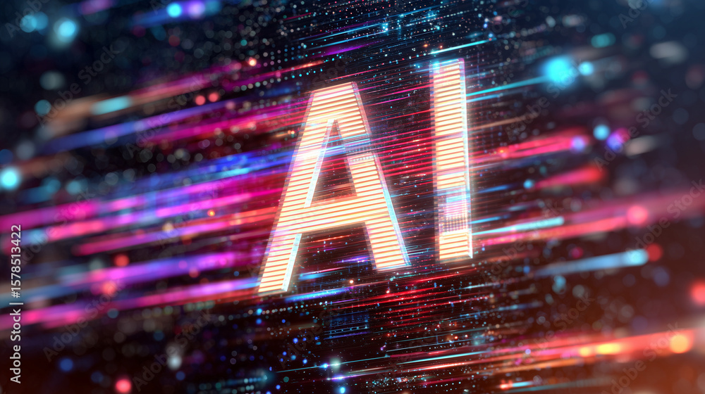 Poster a dynamic digital background with the word 