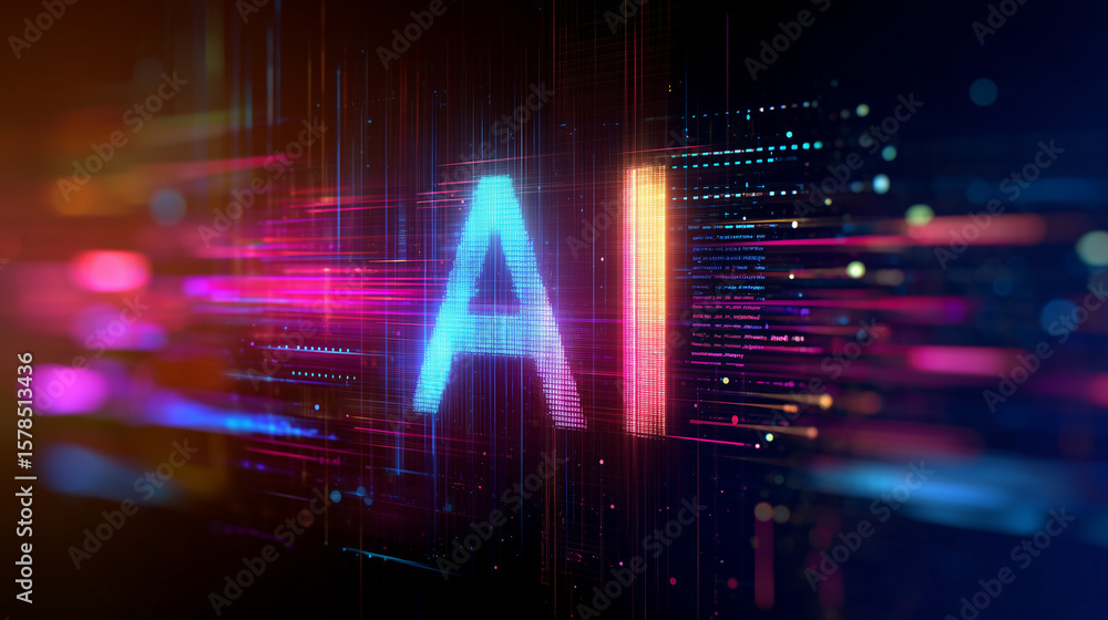 Poster a dynamic digital background with the word 