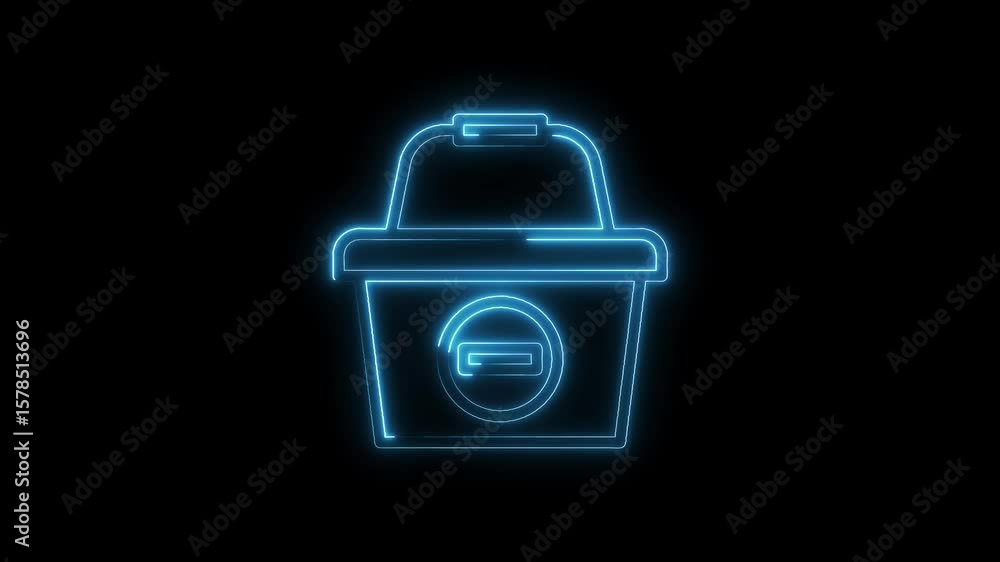 Poster neon trash icon animation on black background minimalist design glowing visuals for tech projects