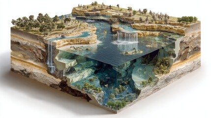 Comprehensive Cutaway View of the Edwards Aquifer in Texas, Showcasing Water Resources and Ecological Balance