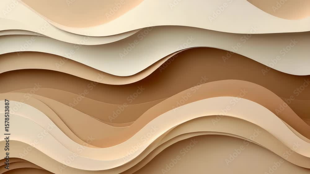 Poster handcrafted three-dimensional art paper sculpture with layered wavy patterns
