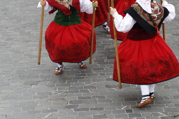 Basque folk dancers in traditional costume