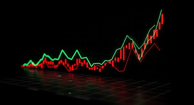 Financial market charts on black background