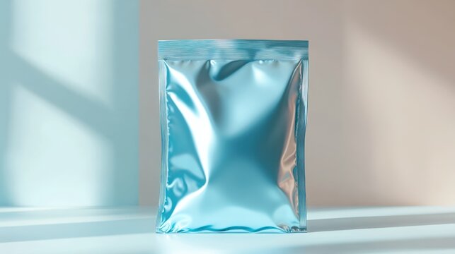 Light-blue foil pouch on a light-colored surface