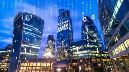Night city digital code buildings - Powered by Adobe