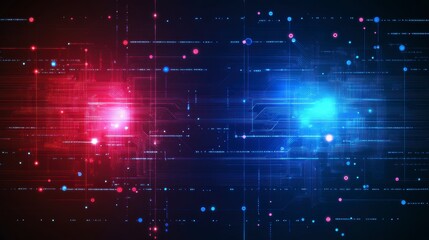 Obraz premium Abstract digital background with red and blue glowing circuit board design.