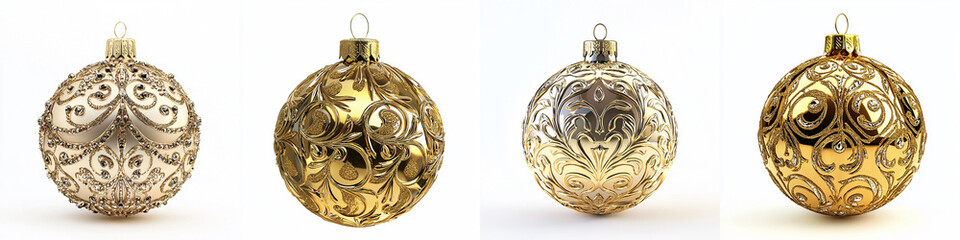 golden christmas ball; shiny golden Christmas ornament intricate details