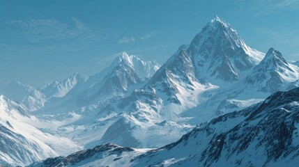 Naklejka premium Snow capped mountains with bright blue skies