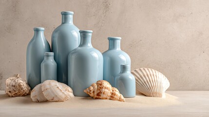 Blue Glass Bottle with Seashell