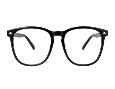 Black framed eye glasses against black backdrop